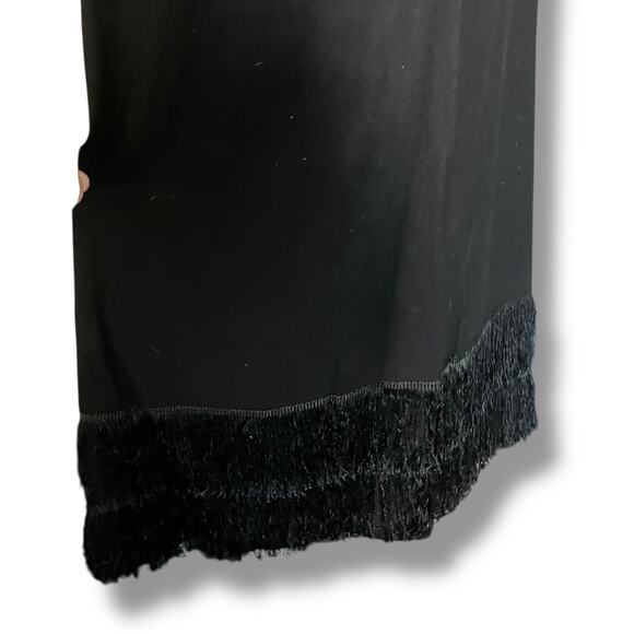 1960s Black Fringe Flapper Dress Wool Feel 1920s Style Goth Glam - Picture 5 of 8